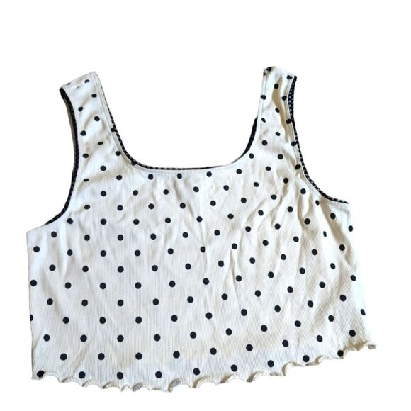 Topshop US Size 10 PolkaDot Scalloped Trim Cropped Square Neck Tank Top - Picture 1 of 6